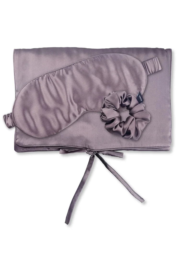 , Set de masca de noapte, saculet de transport si elastic de par, pentru calatorie 29507, Lila
