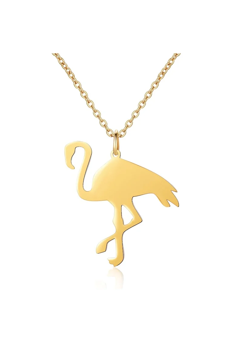 Colier de argint veritabil decorat cu pandantiv in forma de flamingo Flamant, Auriu