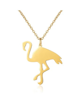 Colier de argint veritabil decorat cu pandantiv in forma de flamingo Flamant, Auriu