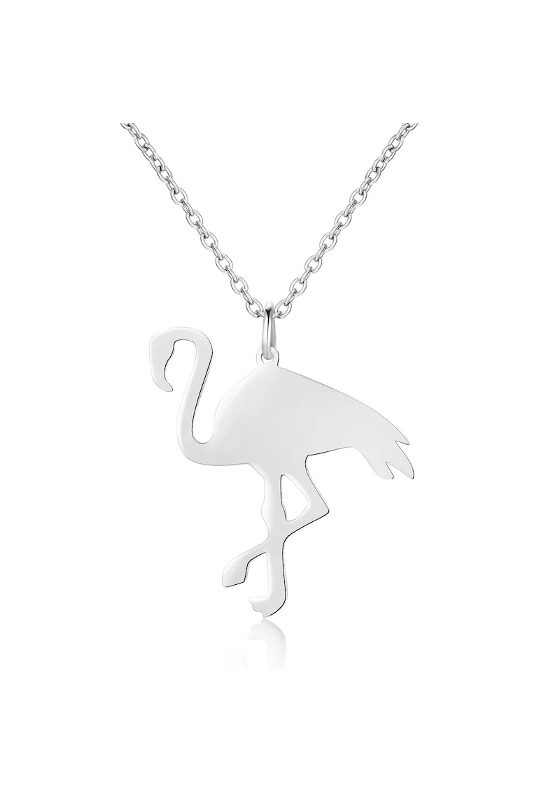 Colier de argint veritabil decorat cu pandantiv in forma de flamingo Flamant, Argintiu