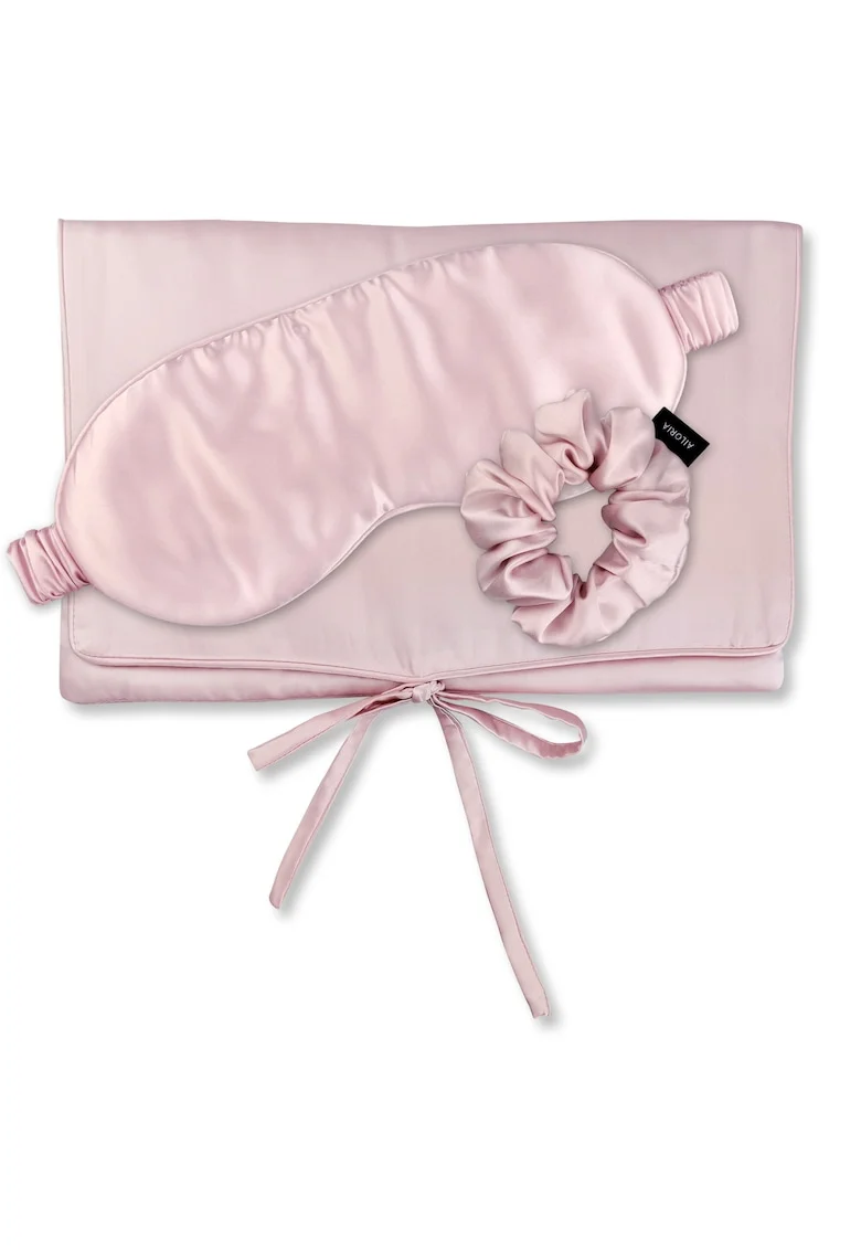 , Set de masca de noapte, saculet de transport si elastic de par, pentru calatorie 29507, Roz
