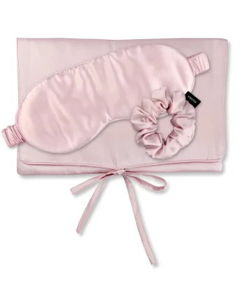 , Set de masca de noapte, saculet de transport si elastic de par, pentru calatorie 29507, Roz