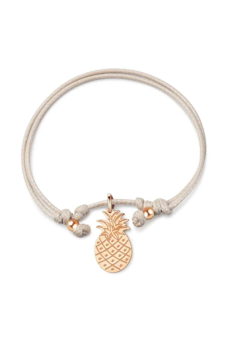 Bratara-snur cu talisman ananas Délice, Auriu rose