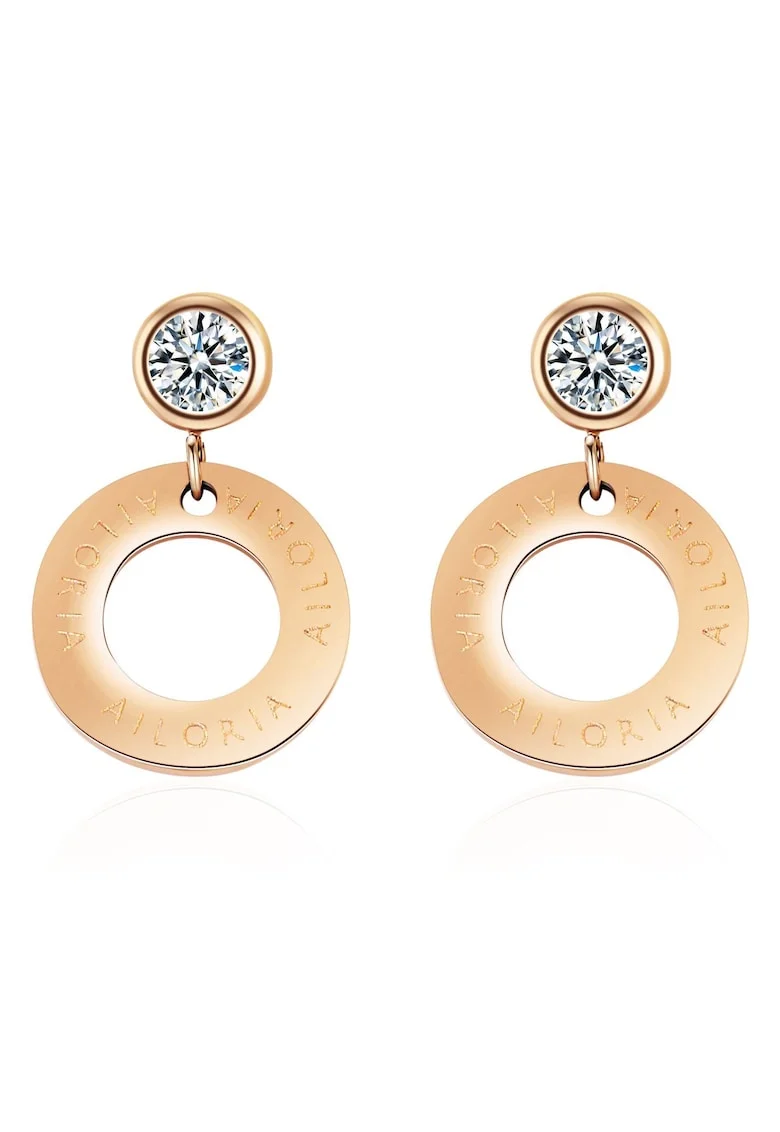 Cercei decorati cu cristale zirconia Agathe, Auriu rose