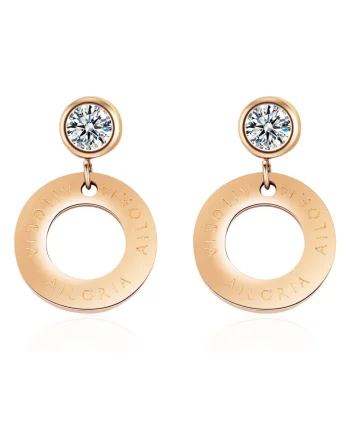 Cercei decorati cu cristale zirconia Agathe, Auriu rose