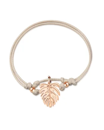 Bratara-snur cu talisman in forma de frunza Jungle, Auriu rose