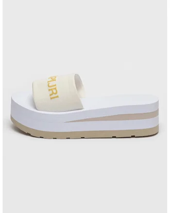 Papuci flatform cu logo, Alb murdar