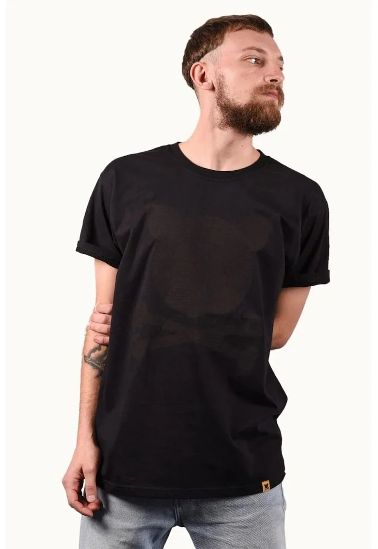 Tricou unisex de bumbac cu logo, Negru stins