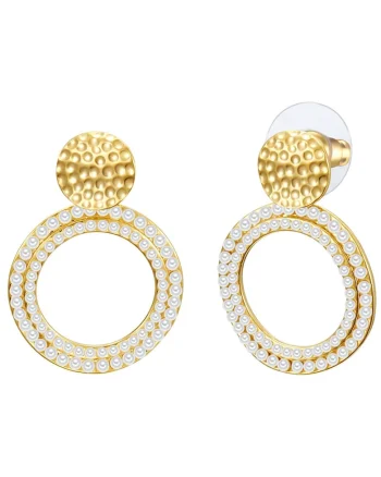 Cercei placati cu aur de 14K, cu zirconia 32097, Auriu/Galben