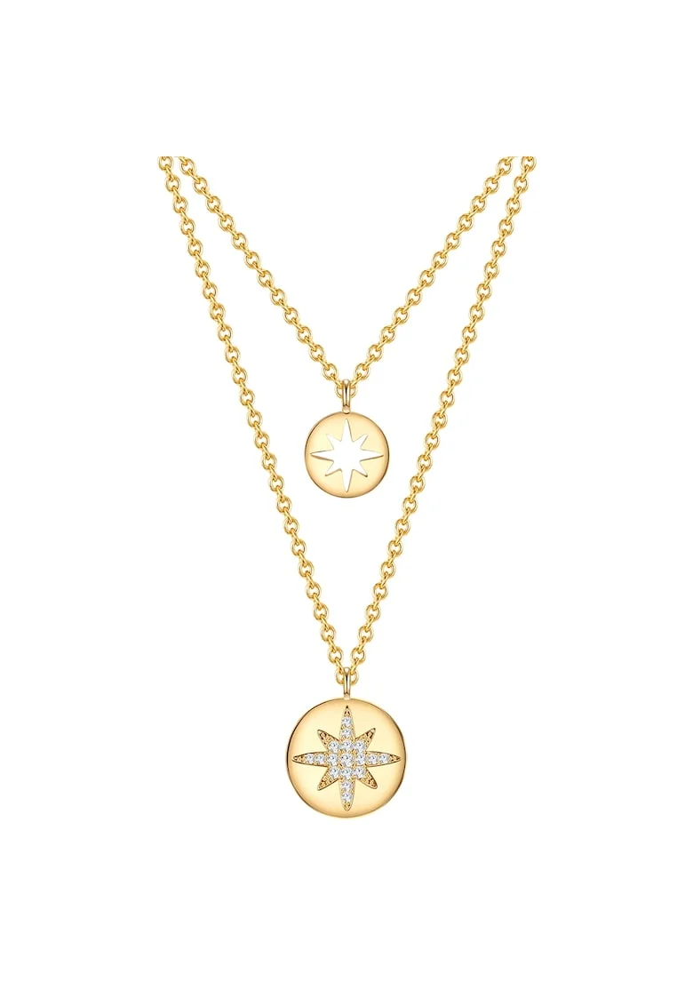 Colier placat cu aur de 14K, cu zirconia, Auriu/Galben