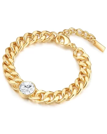 Bratara placata cu aur de 14K si cu zirconia 32117, Auriu/Galben