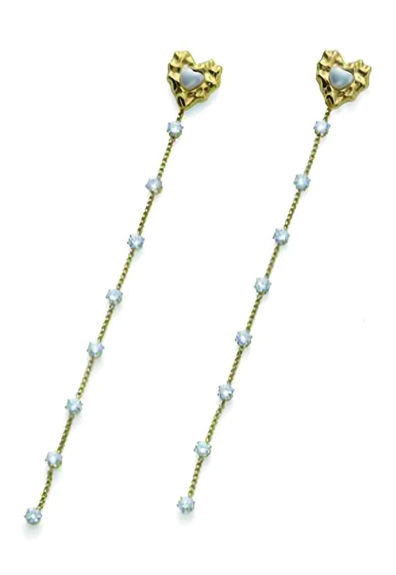 Cercei drop decorati cu zirconia, Alb/Auriu