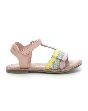 Sandale de piele cu velcro, Galben/Albastru glaciar/Roz pal