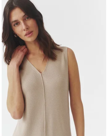 Rochie texturata cu decolteu in V Audrey, Maro nisip