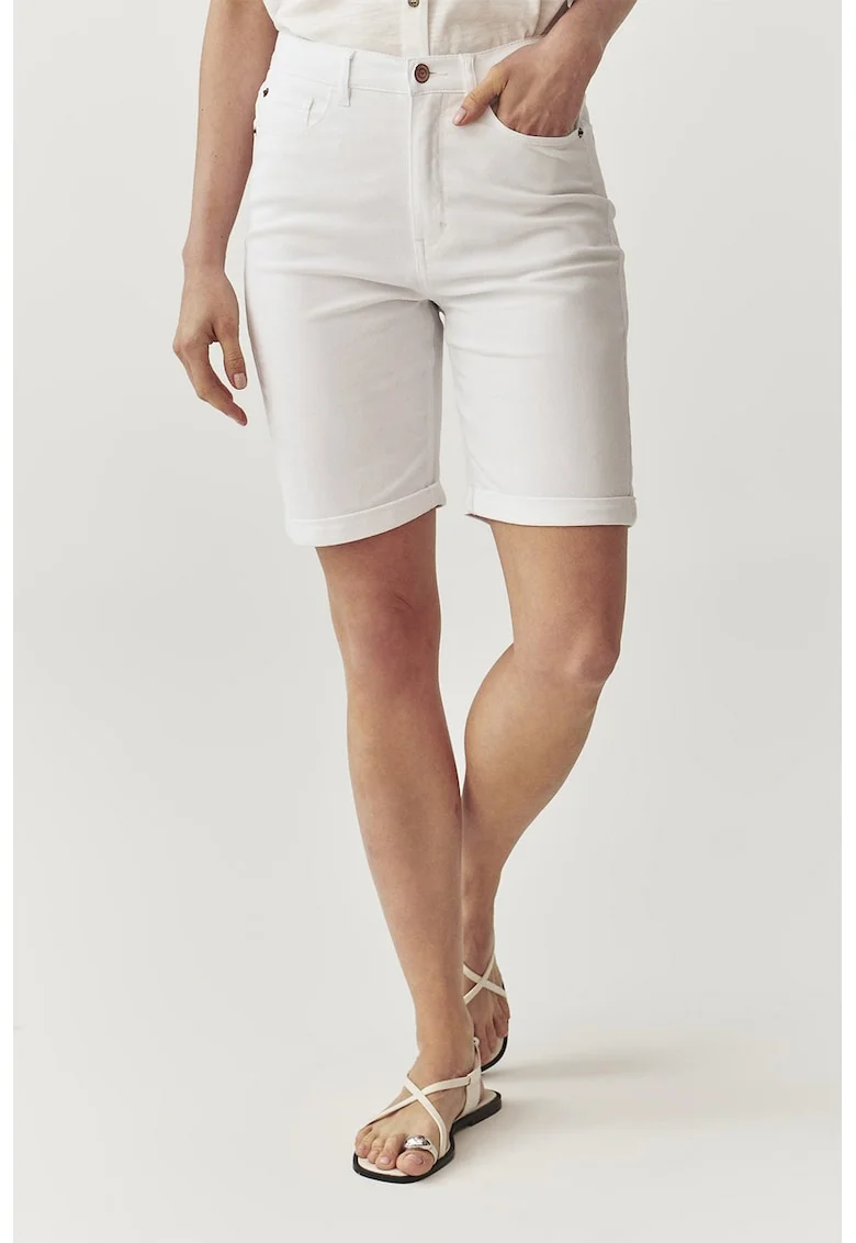 Pantaloni scurti de denim cu talie medie, Alb murdar