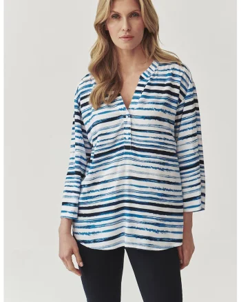 Bluza lejera cu model in dungi, Alb/Albastru