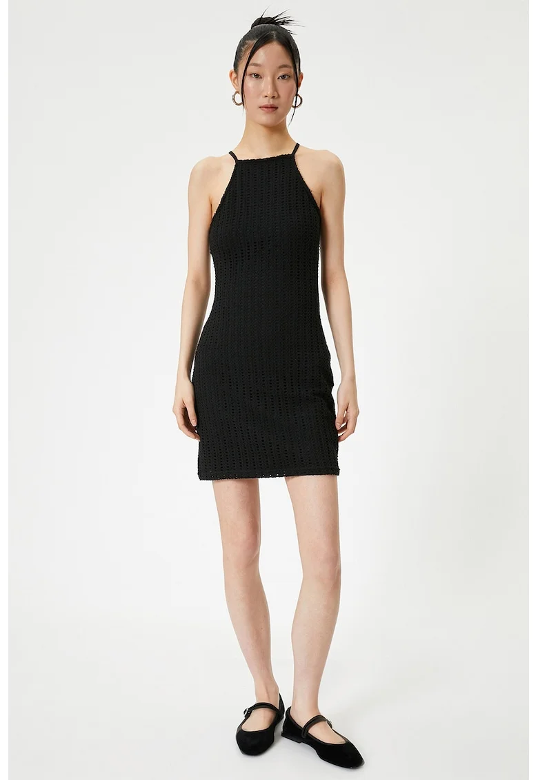 Rochie mini cu decolteu halter, Negru