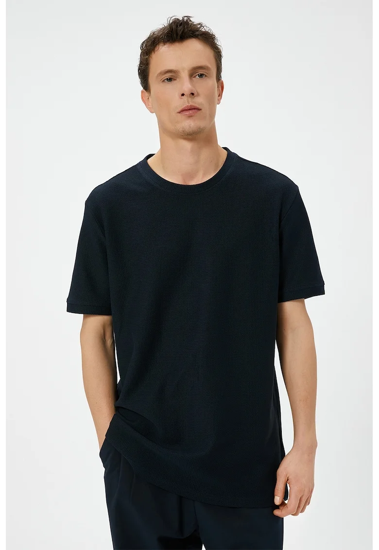 Tricou slim fit texturat, Negru