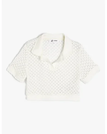 Tricou polo cu perforatii, Alb optic