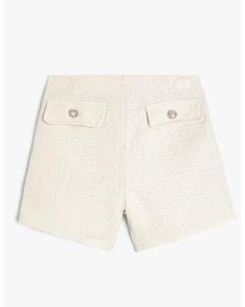 Pantaloni scurti texturati din amestec de bumbac, Crem