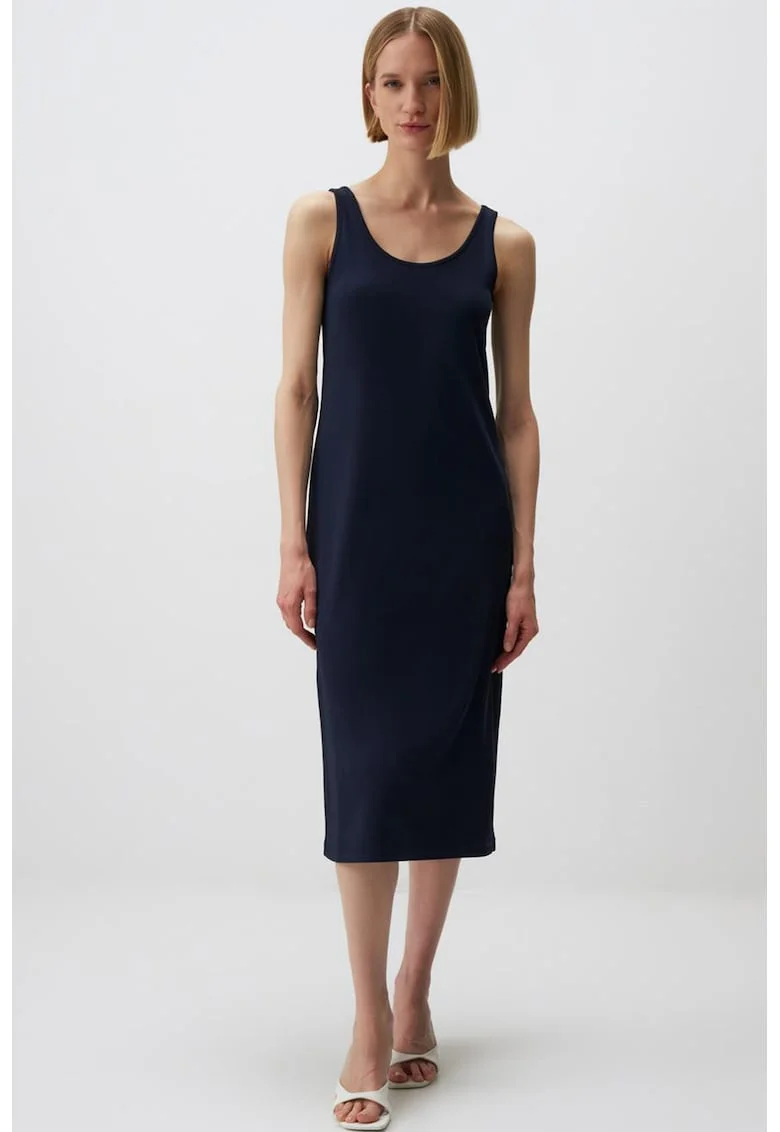 Rochie midi cu decolteu in U, Bleumarin