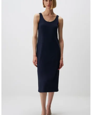 Rochie midi cu decolteu in U, Bleumarin