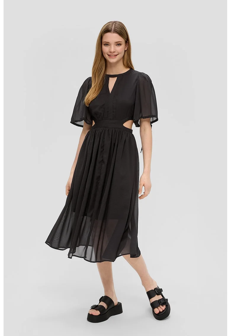 Rochie midi cu decupaje laterale, Negru