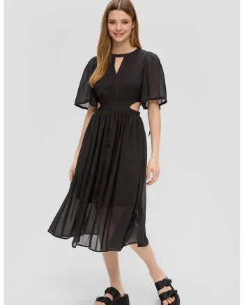Rochie midi cu decupaje laterale, Negru