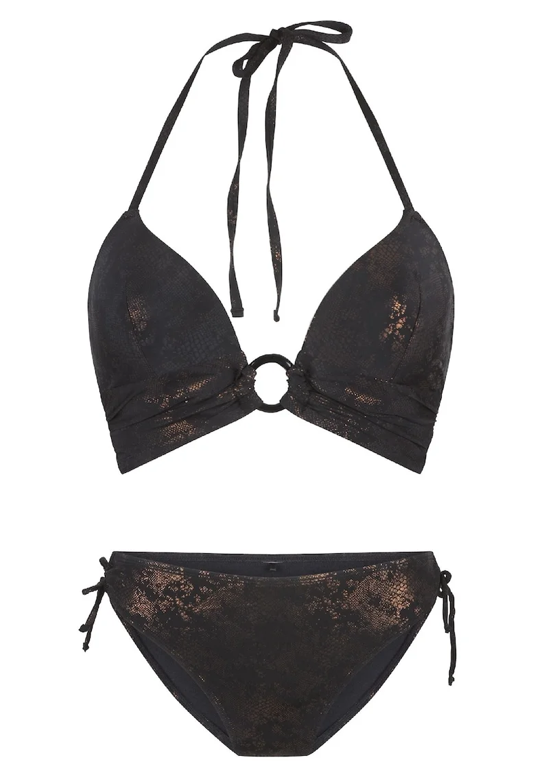 Costum de baie din doua piese, cu accente stralucitoare 31453, Negru/Multicolor