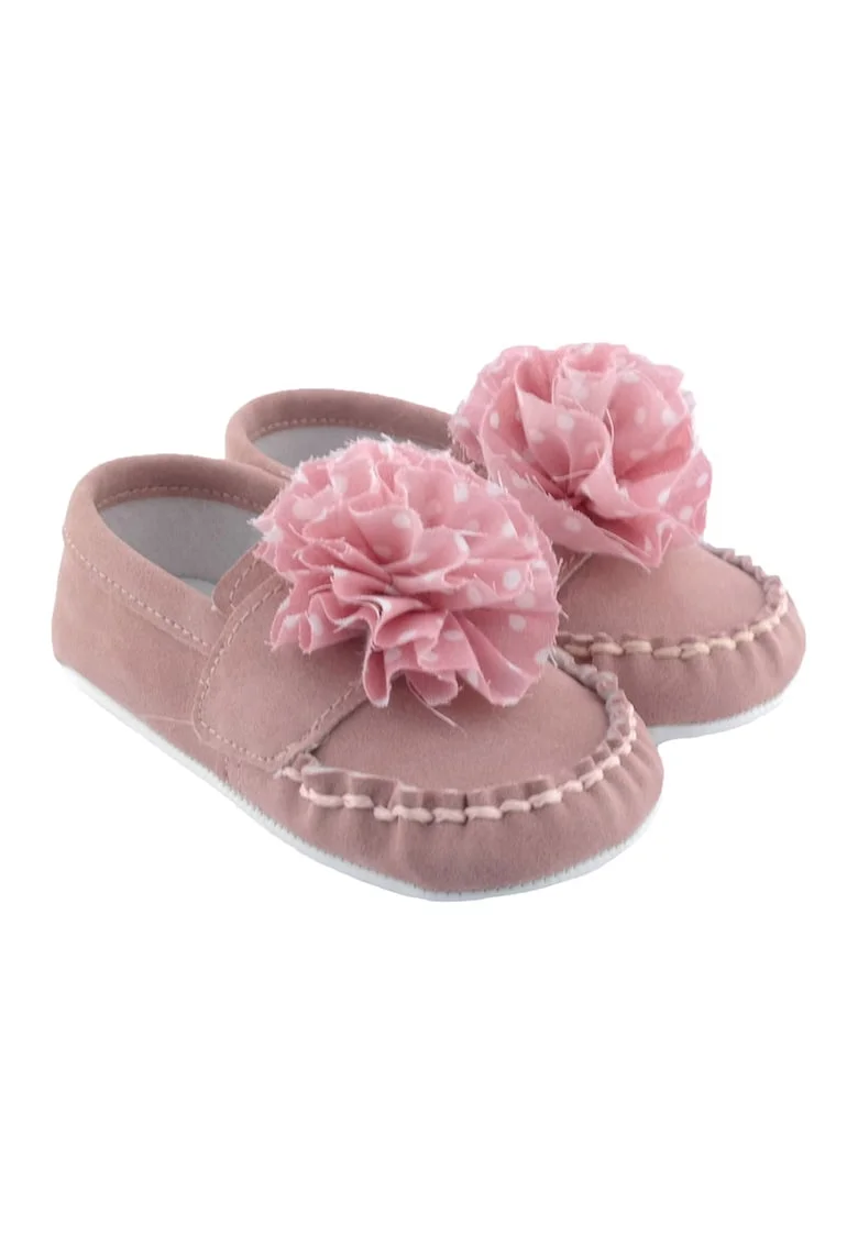 Pantofi din piele intoarsa cu aplicatie florala, Alb/Roz pastel/Roz prafuit