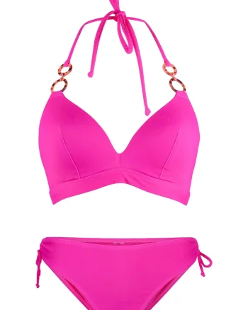 Costum de baie halter, din doua piese, Fucsia