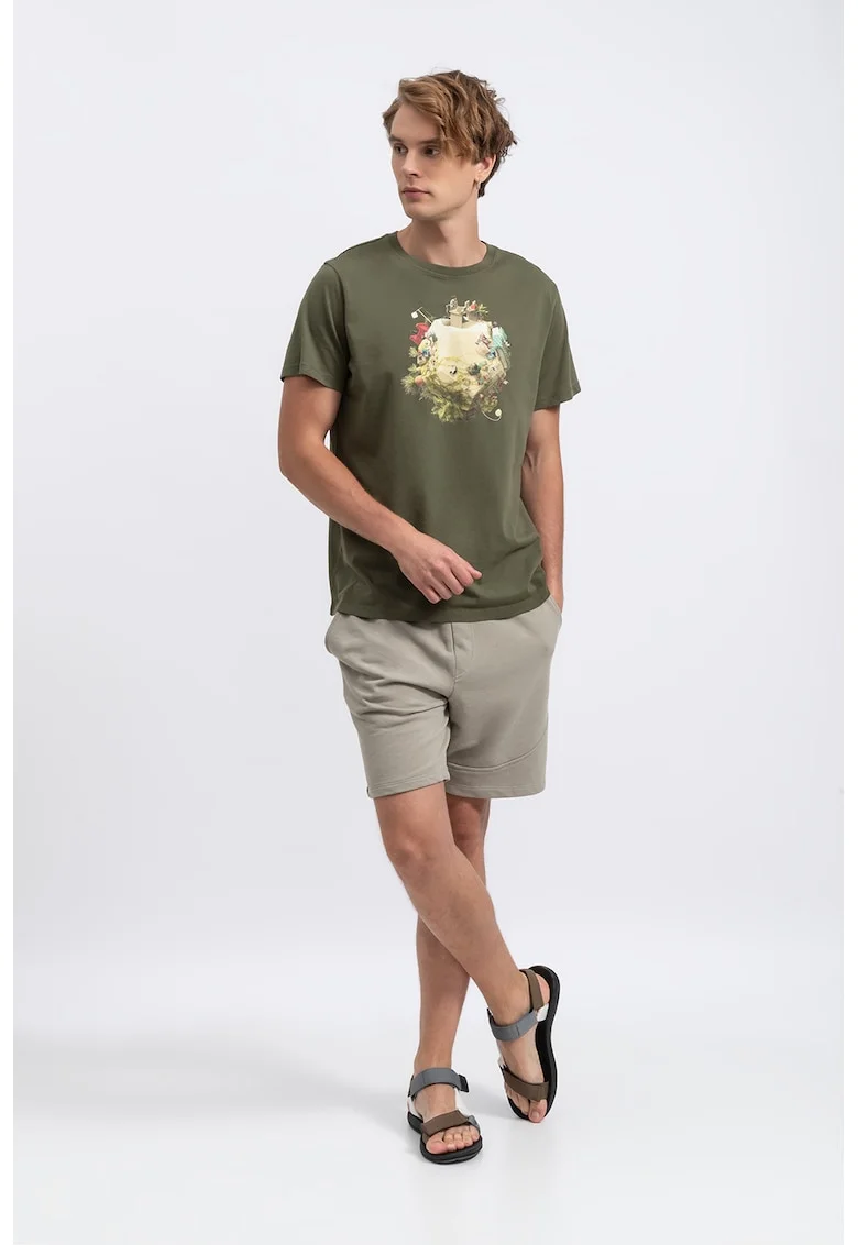 Tricou unisex cu imprimeu grafic, Kaki/Bej deschis