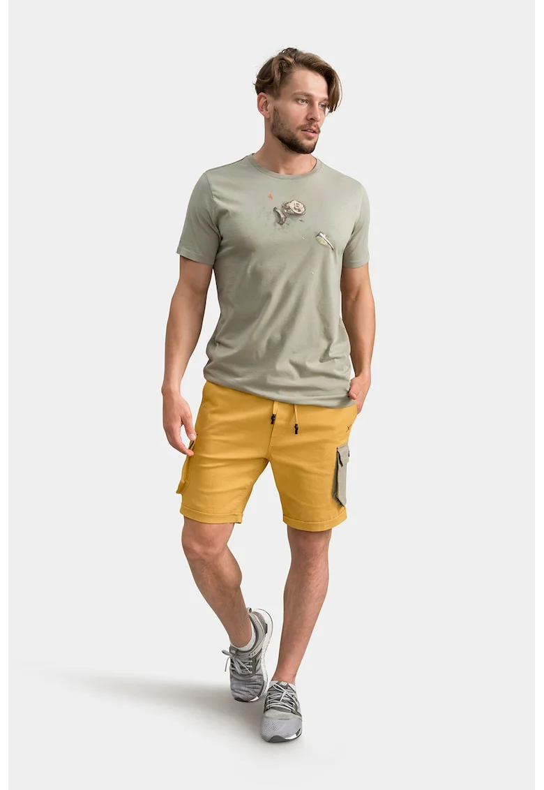 Pantaloni scurti cargo cu talie ajustabila, Galben sofran/Kaki