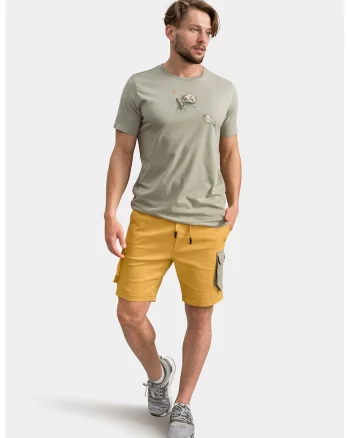 Pantaloni scurti cargo cu talie ajustabila, Galben sofran/Kaki