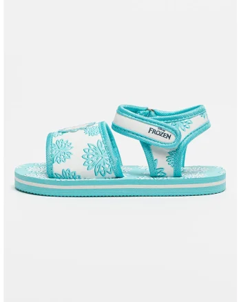 Sandale cu velcro si imprimeu Frozen, Alb/Verde deschis