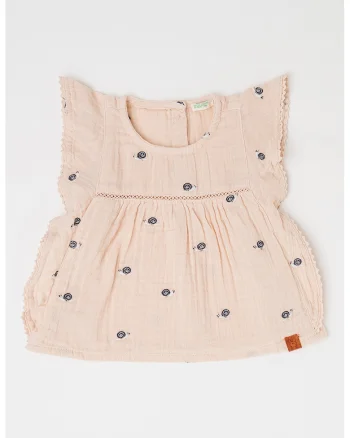Bluza cu detalii brodate, fara maneci, Bej deschis
