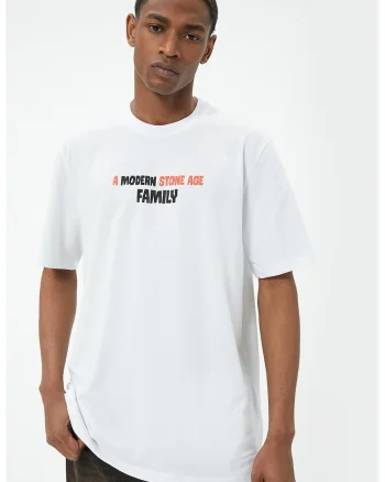Tricou cu imprimeu The Flintstones, Alb/Negru/Portocaliu persan