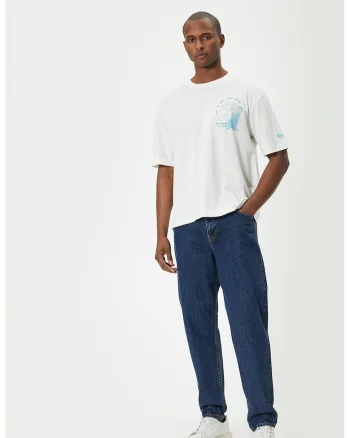Tricou lejer cu imprimeu pe spate, Alb/Albastru deschis