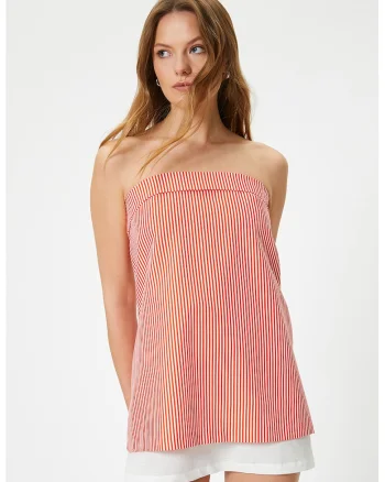 Rochie mini in dungi, Rosu/Alb
