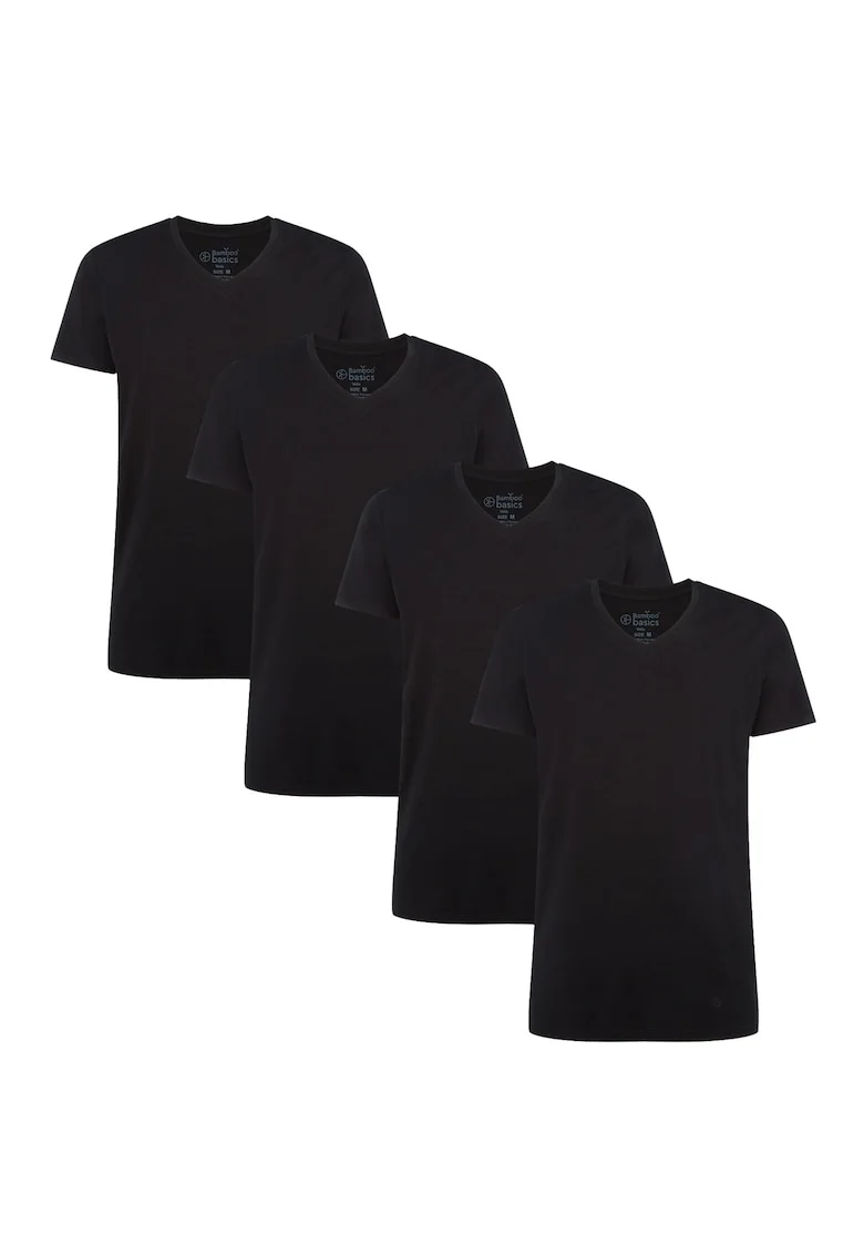 Set de tricouri cu decolteu in V Velo - 4 piese, Negru
