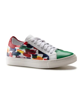 Pantofi sport de piele cu detaliu grafic, Rosu/Alb/Verde