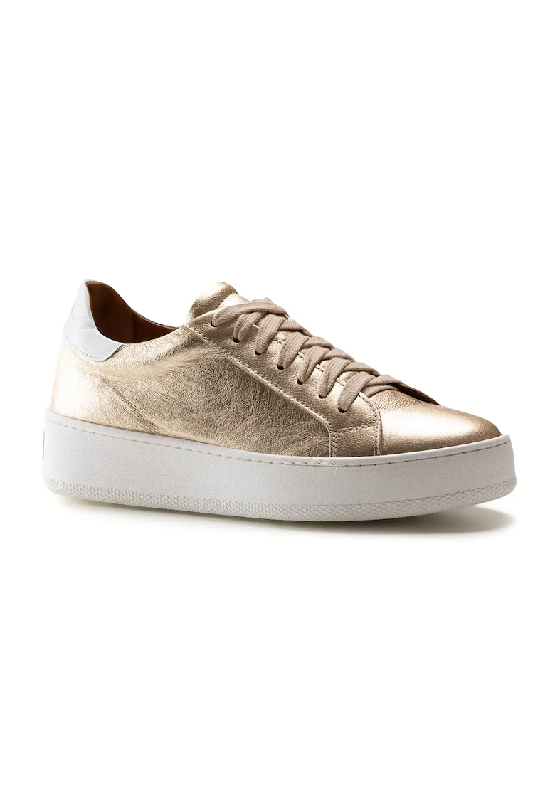 Pantofi sport de piele cu model uni, Auriu