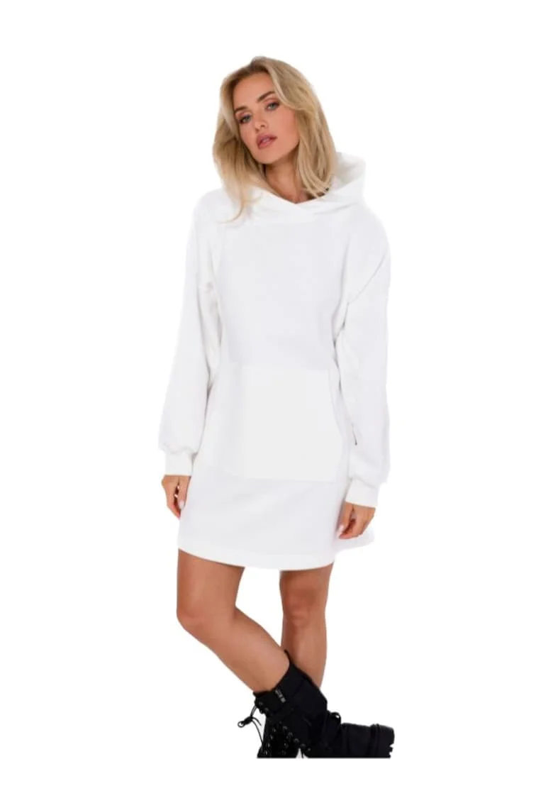 Rochie cu gluga si buzunar kangaroo, Alb