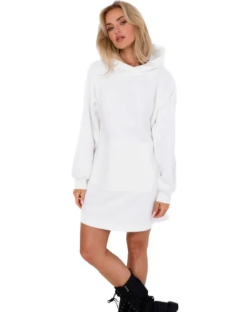 Rochie cu gluga si buzunar kangaroo, Alb