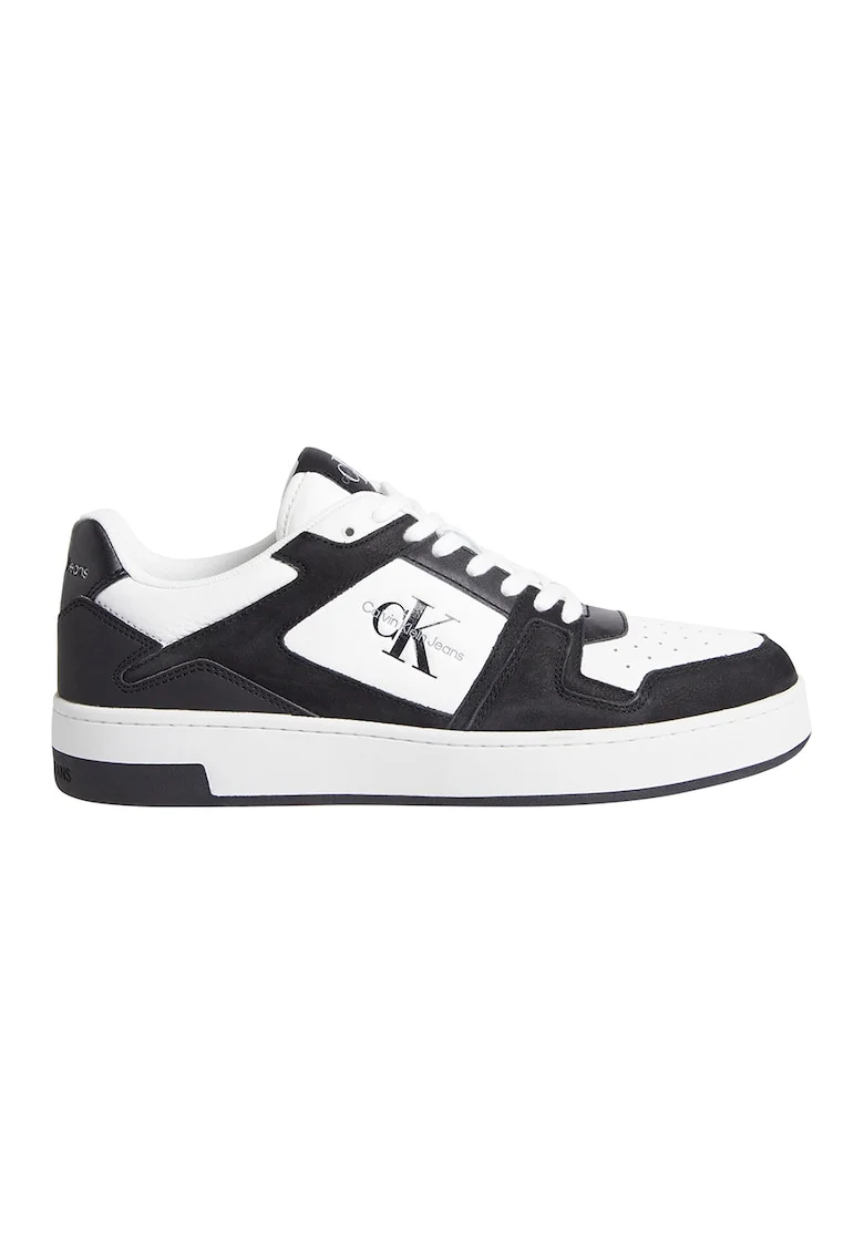 Pantofi sport din piele cu detaliu logo, Alb/Negru