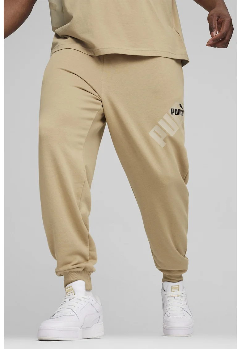 Pantaloni de trening cu imprimeu logo si snur in talie Power, Bej