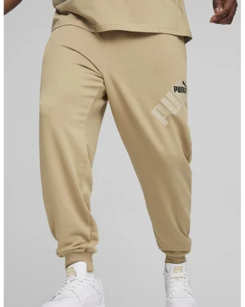 Pantaloni de trening cu imprimeu logo si snur in talie Power, Bej