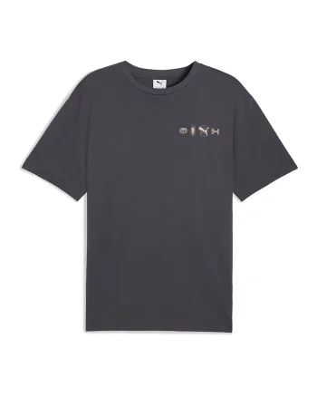 Tricou cu decolteu la baza gatului si imprimeu grafic, Gri antracit