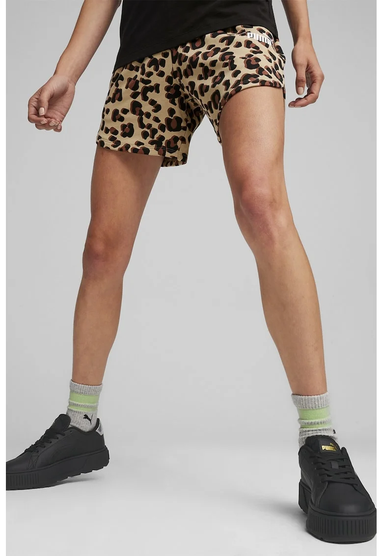 Pantaloni scurti cu model cu animal print, Negru/Maro/Maro nisip