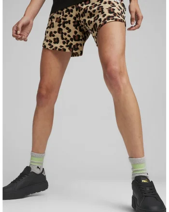 Pantaloni scurti cu model cu animal print, Negru/Maro/Maro nisip